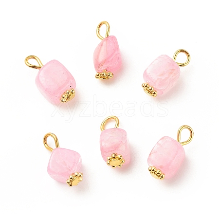 Natural Agate Cube Charms with Golden Tone Iron Loops PALLOY-JF01586-20A-1