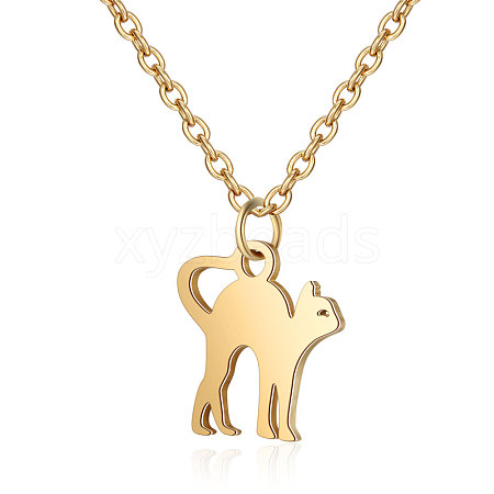 201 Stainless Steel Kitten Pendants Necklaces NJEW-S063-TN465-2-1