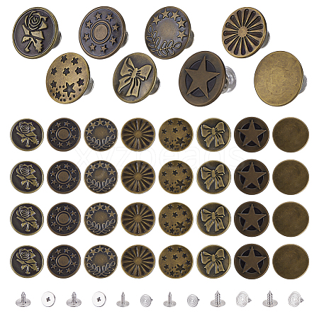 112 Sets 8 Sftyles Brass Button Pins for Jeans BUTT-GA0001-41-1