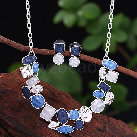 Flat Round & Oval & Square Zinc Alloy Enamel Pendant Necklaces & Stud Earrings Sets WG42338-12-1