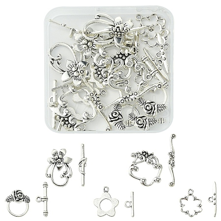 20Pcs 5 Styles Flower Tibetan Style Alloy Toggle Clasps FIND-YW0005-24-1