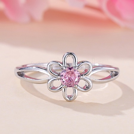 Flower Brass Micro Pave Pearl Pink Cubic Zirconia Finger Rings FS-WGCFB35-05-1