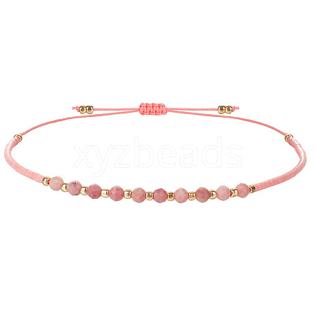 2mm Faceted Natural Rhodochrosite Beaded Braided Adjustable Bracelets for Women PF2854-11-1