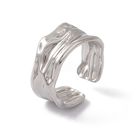 Non-Tarnish 304 Stainless Steel Twist Wave Open Cuff Ring for Women X-RJEW-C045-22P-1