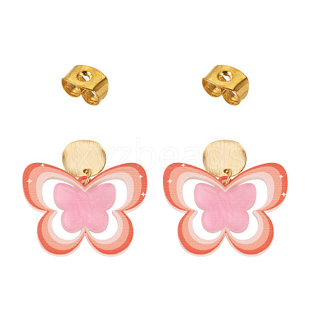Brass Printing Acrylic Butterfly Dangle Stud Earrings EJEW-TA00671-1