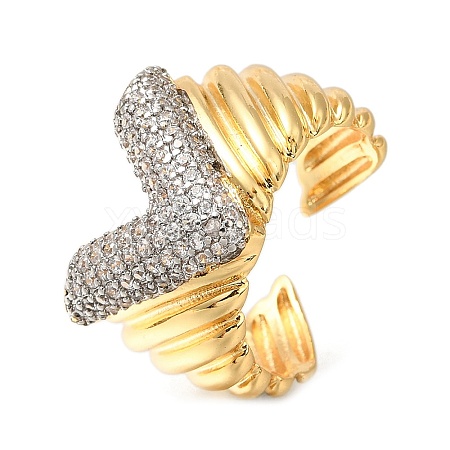 Rack Plating Brass Micro Pave Cubic Zirconia Open Cuff Rings for Women RJEW-M022-13G-1