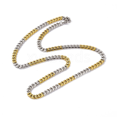 Two Tone Vacuum Plating 201 Stainless Steel Cuban Link Chain Necklace with 304 Stainless Steel Clasps for Men Women NJEW-M194-01A-GP-1