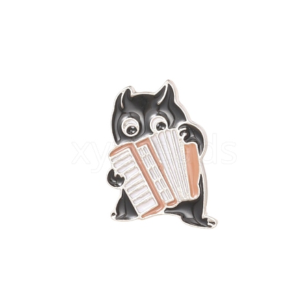 Cartoon Black Cat Accordionist Alloy Enamel Pins PW-WGD8CBA-01-1