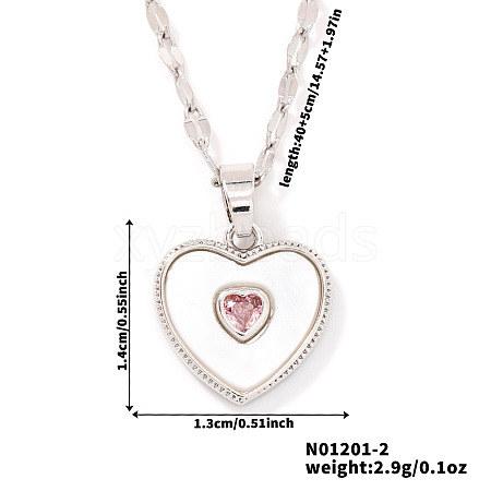 Chic Heart-shaped Brass Clear Cubic Zirconia Pendant Dapped Chain Necklace for Women UE8896-2-1