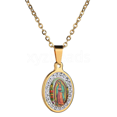 Resin Oval with Virgin Pendant Necklace with Rhinestone WG72690-02-1