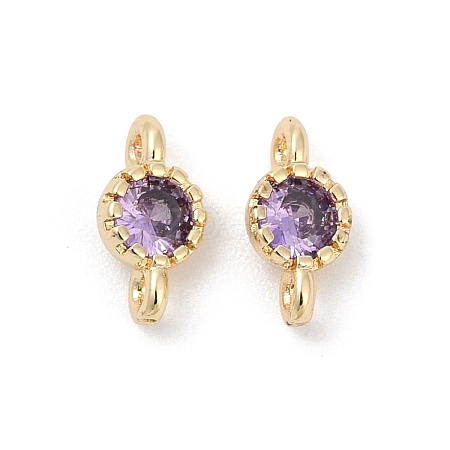 Brass Cubic Zirconia Flat Round Connector Charms KK-H204-02KCG-01-1