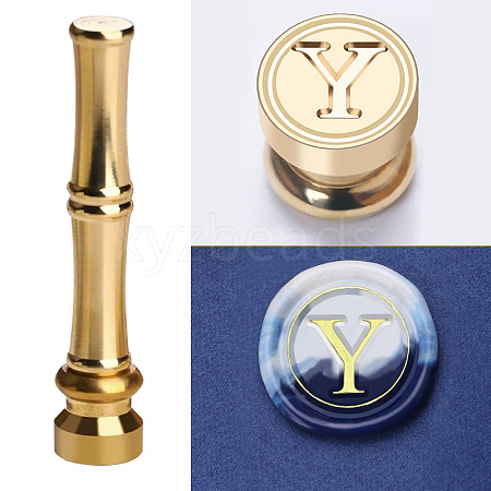 Golden Tone Brass Wax Seal Stamp Head with Bamboo Stick Shaped Handle STAM-K001-05G-Y-1