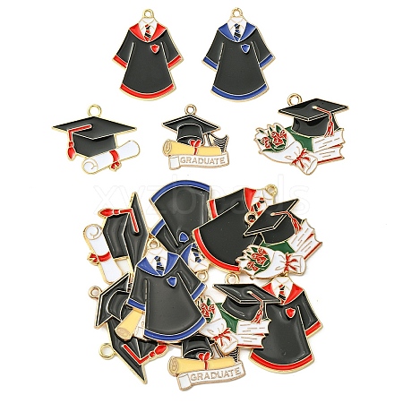 10Pcs 5 Styles Graduation Theme Alloy Enamel Pendants ENAM-YW0003-96-1