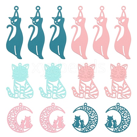 36Pcs 3 Style 430 Stainless Steel Kitten Pendants STAS-LS0001-80-1