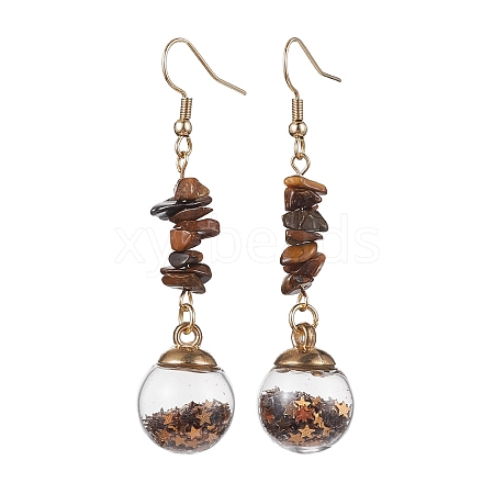 Natural Tiger Eye Chips Dangle Earrings EJEW-JE05634-03-1