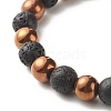 Natural Lava Rock & Non-magnetic Synthetic Hematite Round Beads Energy Power Stretch Bracelets Sett BJEW-JB07051-03-6