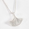 Rhodium Plated 925 Sterling Silver Ginkgo Leaf Pendant Necklace STER-BB71192-A-4
