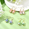 Handmade Flower Printed Porcelain Ceramic Dangle Earrings EJEW-JE07288-1