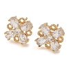 Rack Plating Flower Brass Cubic Zirconia Stud Earrings EJEW-M090-13G-01-1