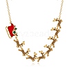 Alloy Colorful Rhinestone Deer Sleigh Link Chain Necklaces with Red Enamel FS-WGDB6E9-01-1