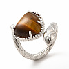 Gemstone Heart with Snake Open Cuff Ring RJEW-P082-02P-3