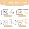 16Pcs 4 Styles Brass Stud Earring Findings KK-YW0002-95-3