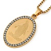 304 Stainless Steel Crystal Rhinestone Religion Virgin Mary Oval Pendant Box Chain Necklaces NJEW-D089-04G-1