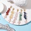 5Pcs 5 Style Natural Mixed Gemstone Chips & Alloy Enamel Cross Pendant Decorations HJEW-JM01793-S-2