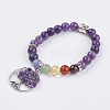 Chakra Jewelry Natural Gemstone Beads and Amethyst Charm Bracelet BJEW-JB03608-06-1