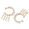 Cross Shell Pearl Dangle Stud Earrings EJEW-JE06185-01-4