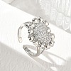 Brass Micro Pave Cubic Zirconia Cuff Open Rings for Women CU-CBA760A-13A-P-2