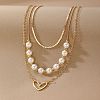 Heart Alloy & Plastic Imitation Pearl 3 Layer Necklaces for Women FS-WGA62EB-01-4