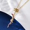 Brass Micro Pave Camellia Cubic Zirconia Flower Snake Pendant Necklaces NJEW-S438-02D-G-1