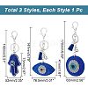 CHGCRAFT 3Pcs 3 Style Alloy Rhinestone Pendant Keychains KEYC-CA0001-27-2