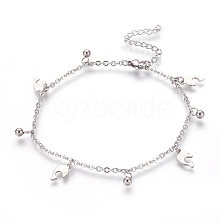 Tarnish Resistant 304 Stainless Steel Charm Anklets AJEW-O028-03P