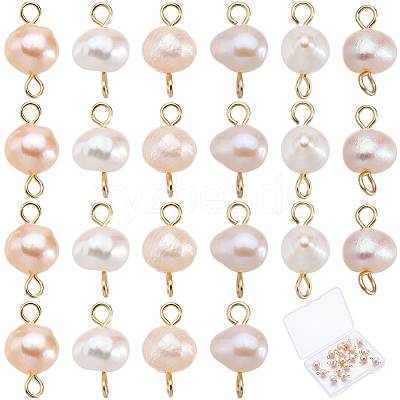 Natural Cultured Freshwater Pearl Potato Connector Charms PALLOY-SC00009-1