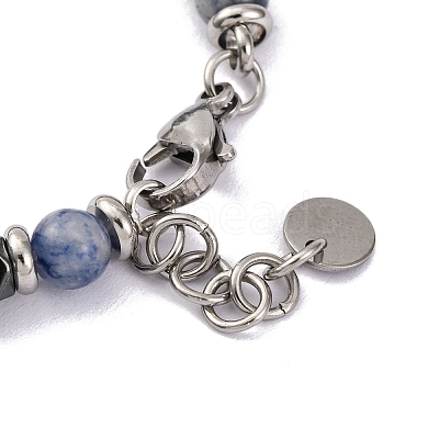 Natural Sodalite & Synthetic Hematite Round Beaded Bracelet BJEW-P339-02P-05-1