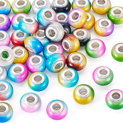 44Pcs 11 Colors Two Tone Opaque Resin Rondelle European Beads RESI-TA0005-48-1