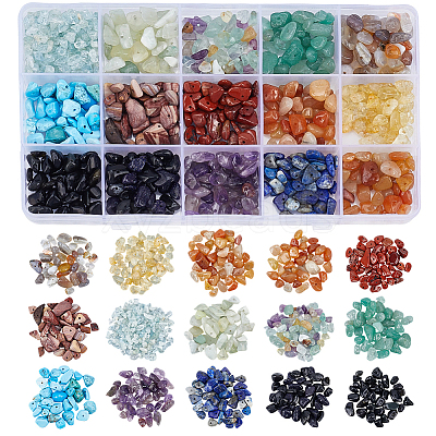 150G 15 Styles Natural & Synthetic Mixed Gemstone Chip Beads G-PA0001-95-1