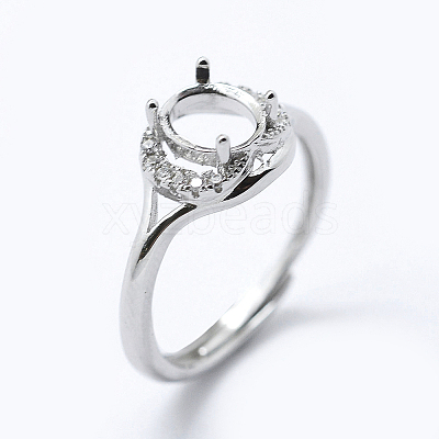 Anti-Tarnish Rhodium Plated 925 Sterling Silver Finger Ring Components STER-G027-15P-1