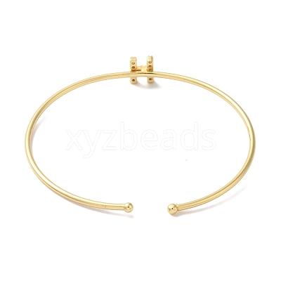 Rack Plating Brass Micro Pave Clear Cubic Zirconia Letter Open Cuff Bangles BJEW-A018-01G-H-1