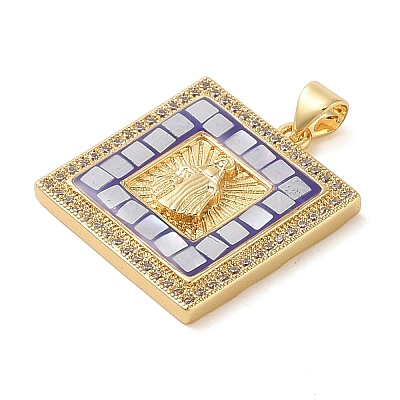 Brass & Shell & Clear Cubic Zirconia Pendants KK-I712-11G-01-1