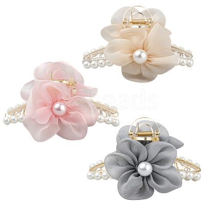 3Pcs 3 Colors PS Plastic & Polyester & Iron Claw Hair Clips for Women Girls Thick Hair PHAR-GO0001-04-1