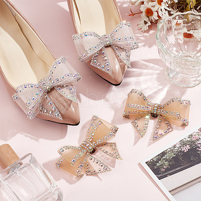 4Pcs 2 Colors Bowknot Polyester Rhinestone Shoe Decorations AJEW-HY0001-80B-1