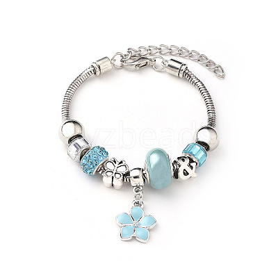 European Style Zinc Alloy Enamel & 201 Stainless Steel & Plastic & Rhinestone Charm Bracelets FS-WG22A2C-01-1