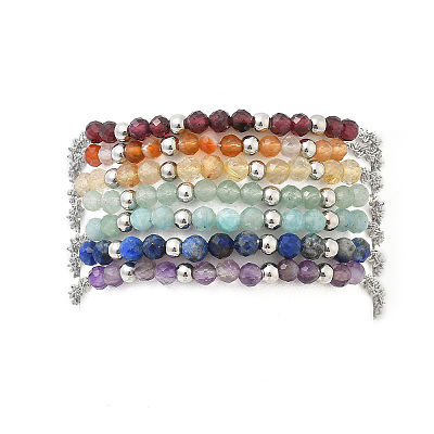 7Pcs 7 Colors Natural Gesmstone Beads Link Bracelets BJEW-JB11835-1