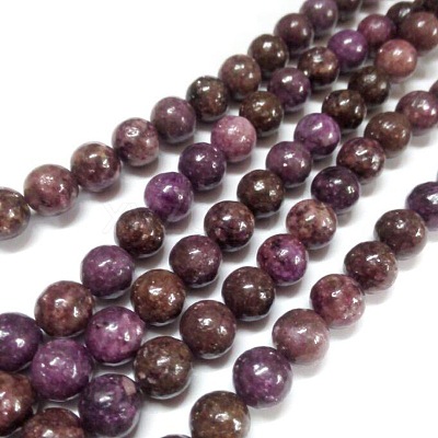 Natural Lepidolite/Purple Mica Stone Round Bead Strands G-L144-10mm-01-1