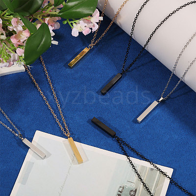 201 Stainless Steel/Brass Coated Iron Rectangle Pendant Necklace NJEW-CO0001-01-1