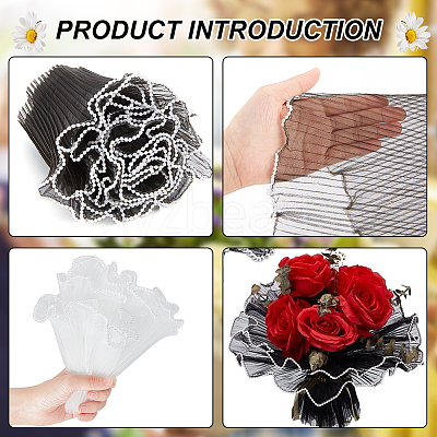 2Pcs 2 Colors Polyester Pleated Ribbon with Plastic Imitation Pearl Edged Trimming OCOR-BC0006-46-1