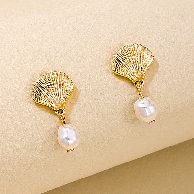 Alloy Imitaton Pearl Dangle Stud Earrings FS-WG5D696-02-1